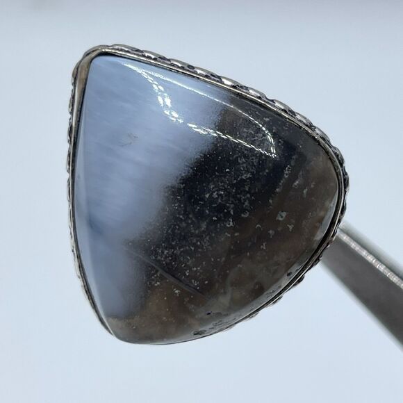 Stunning Boho Trillion Cut Owhyee Blue Opal Silver Plated Gemstone Ring 7.5 - Picture 3 of 7